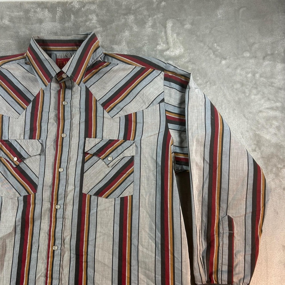 Ely Plains Shirt Mens Large Multicolor Stripe Western Snap Button Cowboy Pockets - Picture 3 of 14